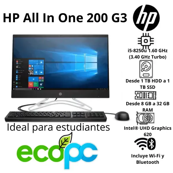 AIO200G3 PC HP All In One 200G3 / I5 8250U / Grado B (seminuevo) - Imagen 1