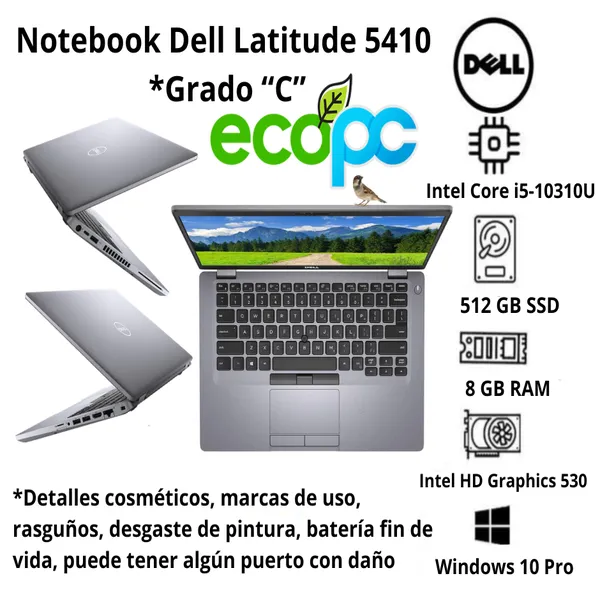 Anadir-un-poco-de-texto Notebook Latitude 5410 i5-10310U/8GB/512 GB M.2/ Win 10 PRO/GRADO C - Imagen 1