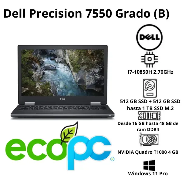 Dell-Precision-7550-Grado-B Nootebooks Dell Precision 7550 I7-10850H 2.70GHz / NVIDIA Quadro T1000 4 GB/ Grado (B) - Imagen 1