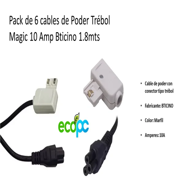 Pack-de-6-cables-de-Poder-Trebol- Pack 6 cables de Poder Trébol Magic 10 Amp Bticino 1.8mts (seminuevo) - Imagen 1