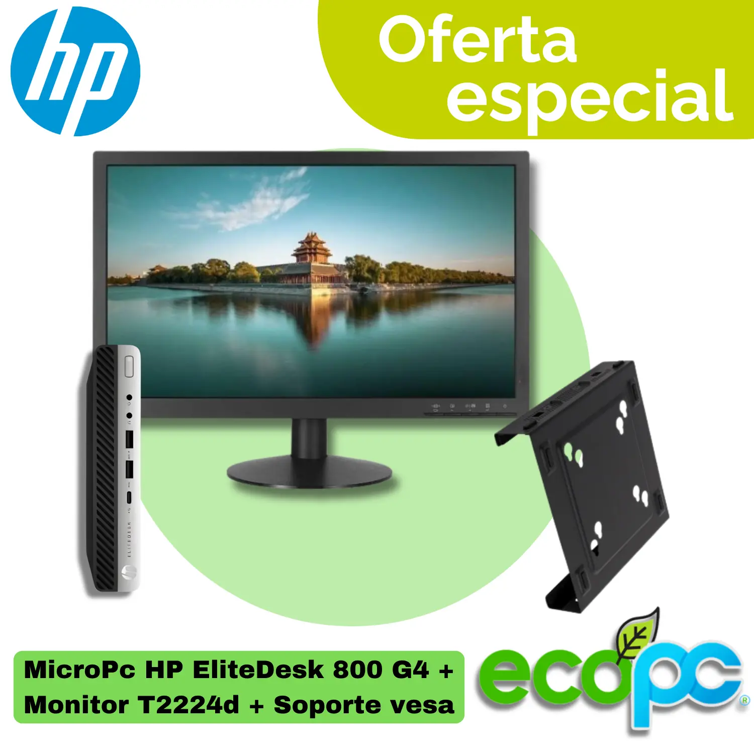 PC-ELITEDESK-800-G4-PROMO-VESA-MONITOR-ECOPC MicroPC HP EliteDesk 800 G4 35W + Monitor 22” T2224d + Soporte VESA - Categoría A - Imagen 1